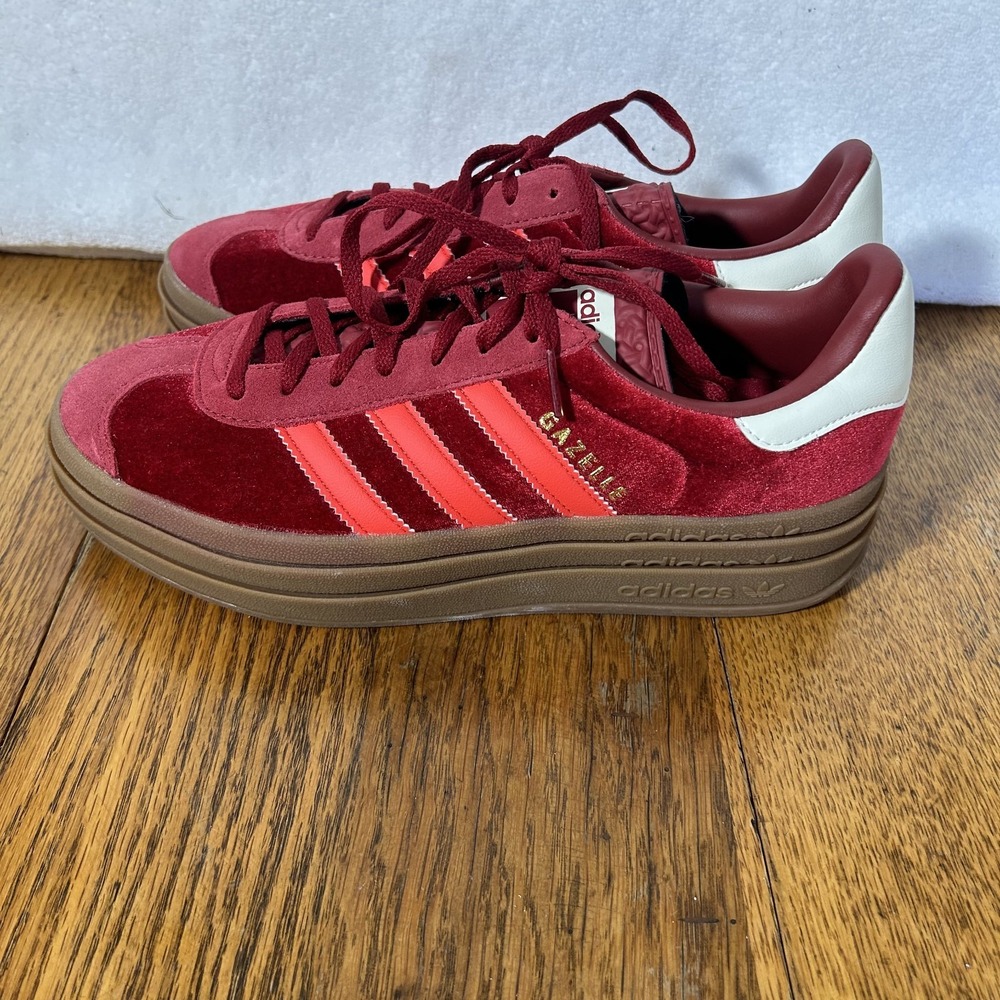 Adidas Womens Size 9.5 Gazelle Bold Red Velvet Stacked Platform Shoes